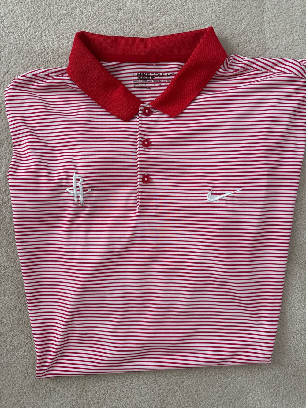 Nike Red and White Striped Polo Shirt XXL